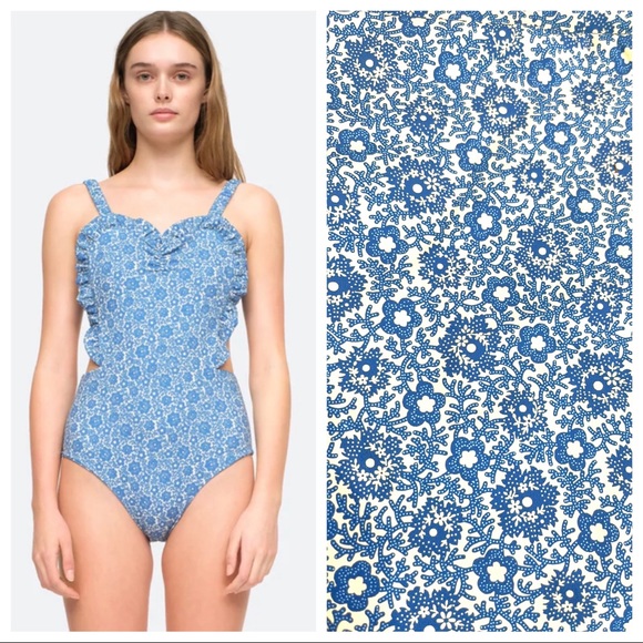 NWT Sea New York Ida Ruffle 1 PC Swimsuit Blue SZ L - Picture 1 of 10